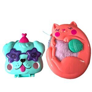 2 Lot Polly Pocket Cuddly Cat Purse And Happy Birthday Puppy